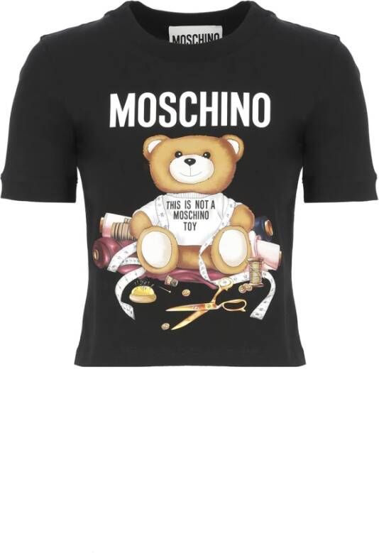 Moschino Zwarte Teddy Print Katoenen T-shirt voor Dames Black Dames