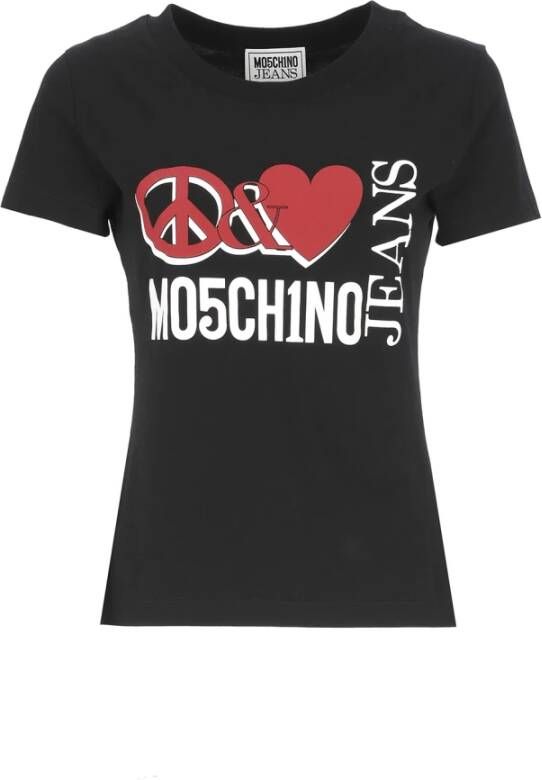 Moschino Zwart Peace Love Logo T-shirt Black Dames