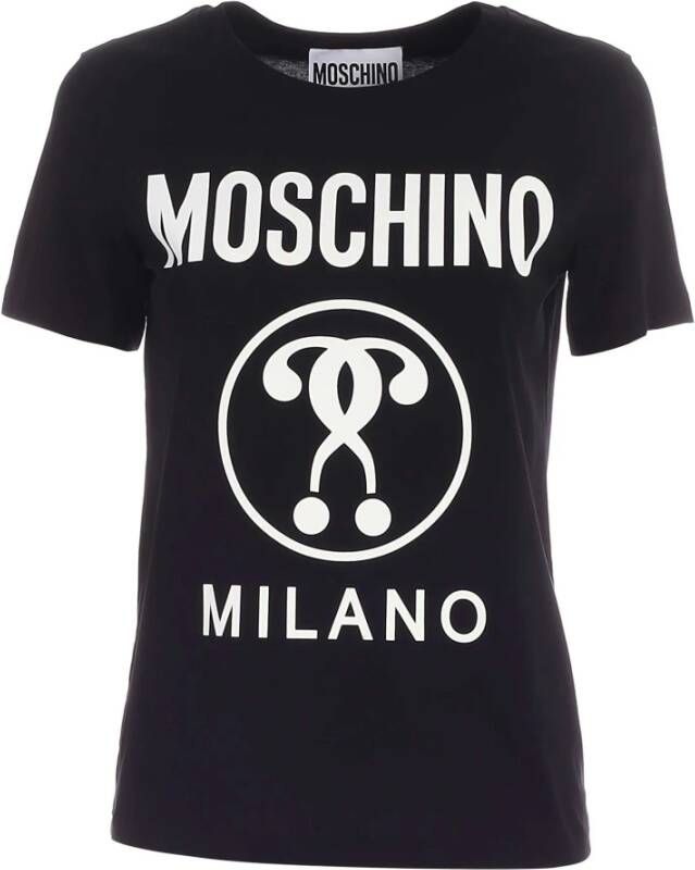 Moschino Zwart T-shirt met Dubbel Vraagteken Black Dames