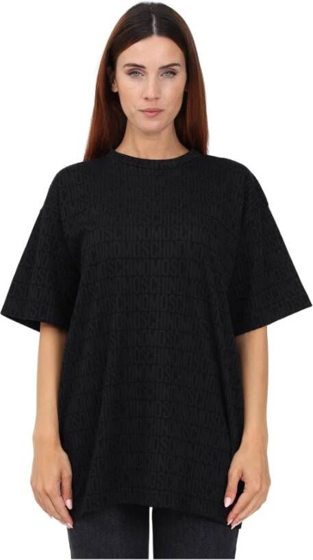 Moschino Zwart Logo Kortemouw T-shirt voor Dames Black Dames