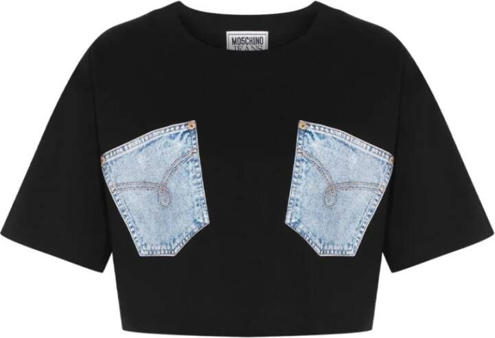 Moschino Stijlvolle zwarte crop T-shirt met denim zakken voor dames Black Dames