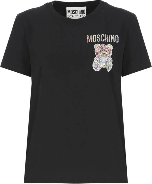 Moschino Zwart T-shirt met Juwelen Teddybeerprint Black Dames