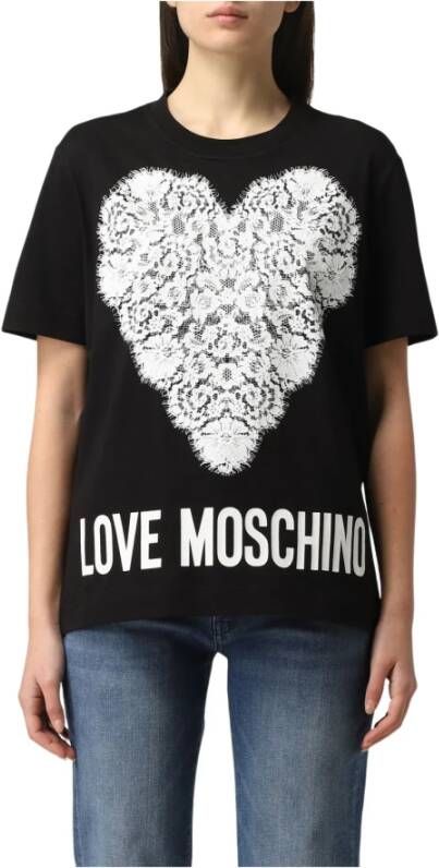 Moschino Dames T-shirt met kanten hart Black Dames