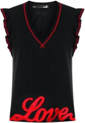 Moschino Liefde Ruche Mouw T-shirt Black Dames