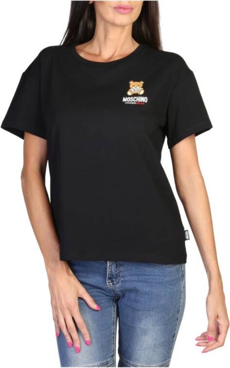 Moschino Stijlvol Logo-Bedrukt Zwart T-shirt voor Vrouwen Black Dames