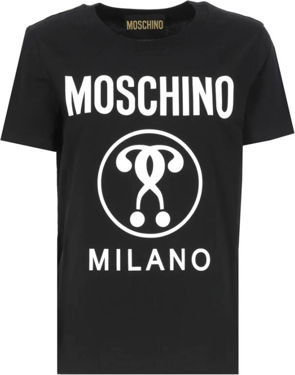 Moschino womens t-shirt short sleeve crew neck round Double Question Mark Zwart Dames