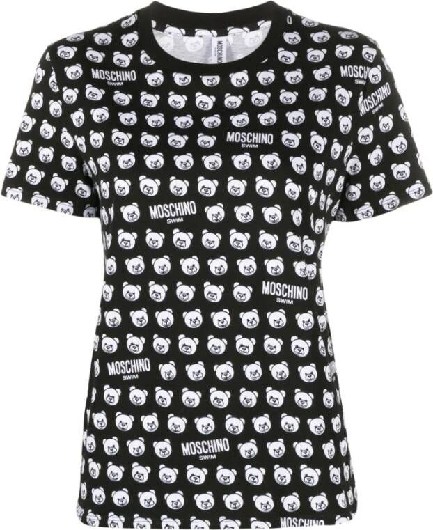Moschino Zwart Logo-Print Katoenen T-Shirt met Teddy Bear Motief Black Dames