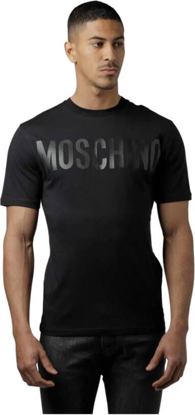 Moschino Heren Aansluitend Logo PU Leren T-Shirt Black Heren