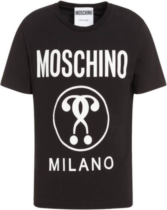 Moschino Zwart Logo T-Shirt met Double Question Mark en Milano Print Black Heren
