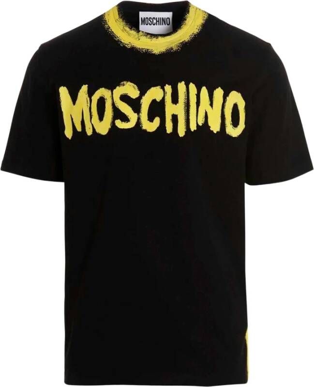 Moschino Handgeschilderde Logo Print T-Shirt Zwart Black Heren