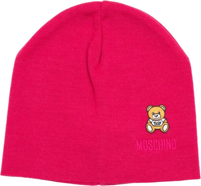 Moschino Luxe Teddy Bear Beanie van wol Pink Dames