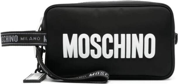 Moschino Logo-print Toilettas met Tonal Stiksels Black Heren