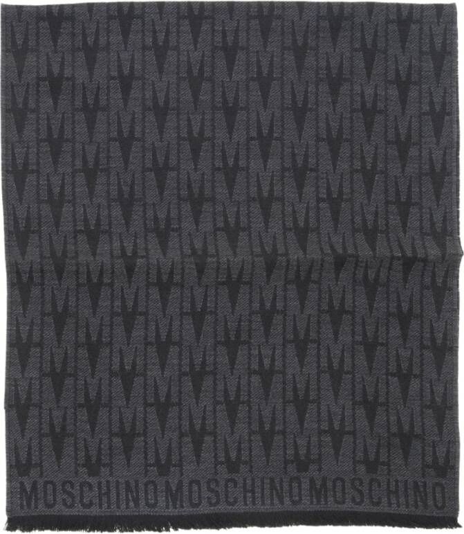 Moschino Zwarte Wollen Sjaal met Monogram Print Black Dames