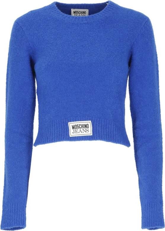Moschino Blauwe Cropped Sweater met Ronde Halslijn Blue Dames