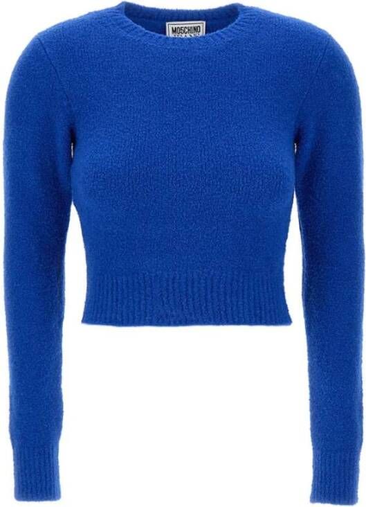 Moschino Blauwe Cropped Sweater met Ronde Halslijn Blue Dames