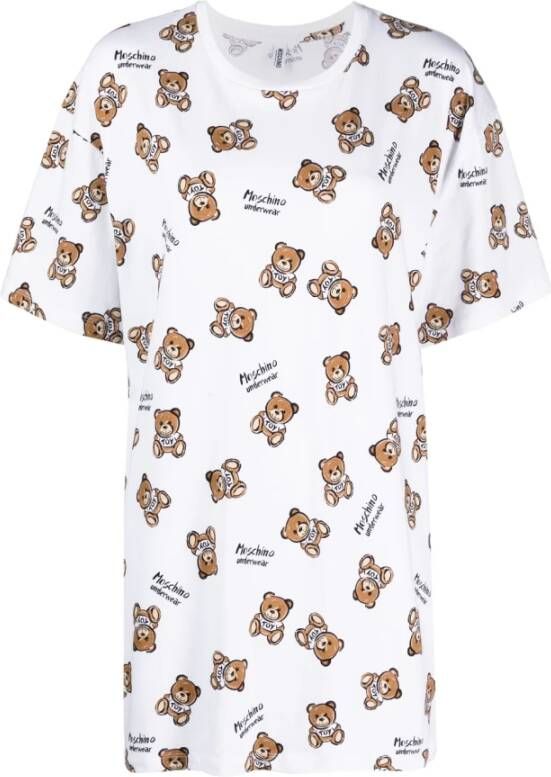 Moschino Katoenen Maxi T-Shirt met Teddybeerprint White Dames