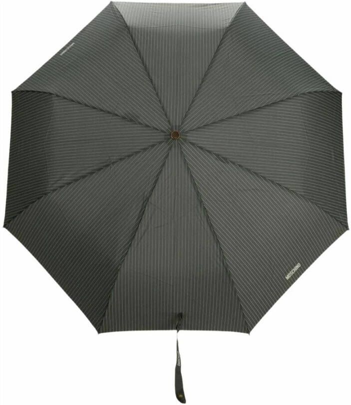 Moschino Donkergrijze Opvouwbare Paraplu met Logo Print en Strepen Grijs Heren