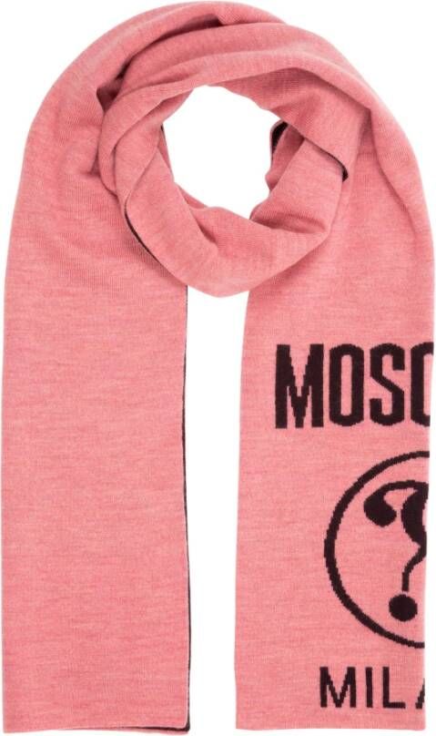 Moschino Multikleur Dubbel Vraagteken Wollen Sjaal Pink Dames