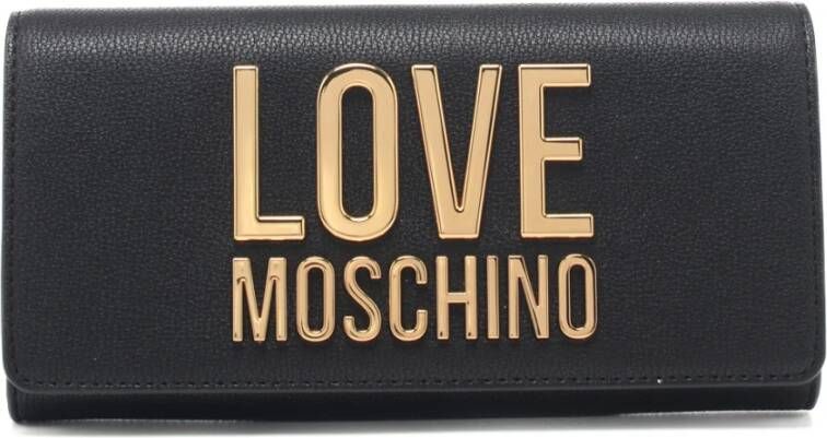 Love Moschino Pasjeshouder Portemonnee Drukknoopsluiting Effen Kleur Logo Details Black Dames