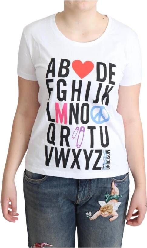 Moschino White Cotton Alphabet Letter Print Tops T-shirt Wit Dames