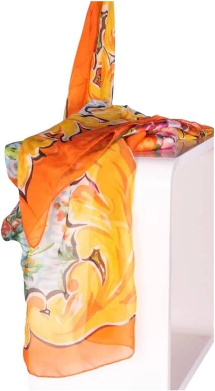 Moschino Zijden Bloemen Schilderij Foulard Orange Dames