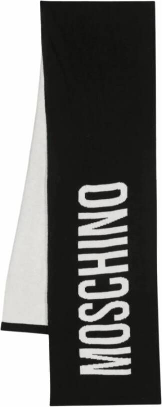 Moschino Zwarte Sjaal met Bicolor Design en Logo Zwart
