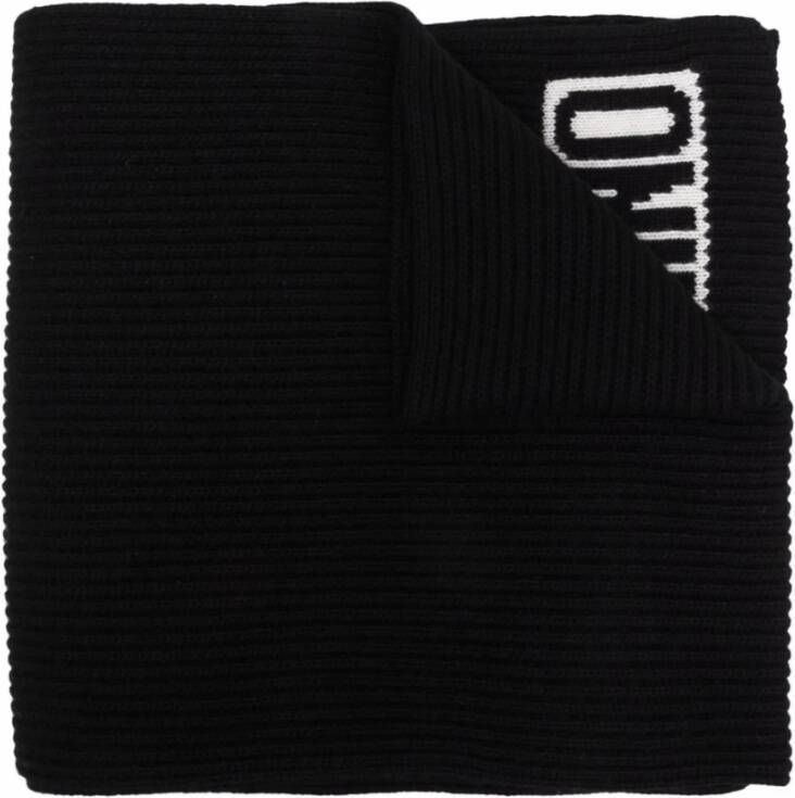 Moschino Zwart Logo-Gebreide Geribbelde Sjaal Black Unisex