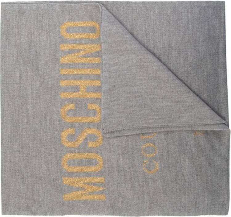 Moschino Grijze Omkeerbare Sjaal met Goud Geborduurd Logo Gray Dames