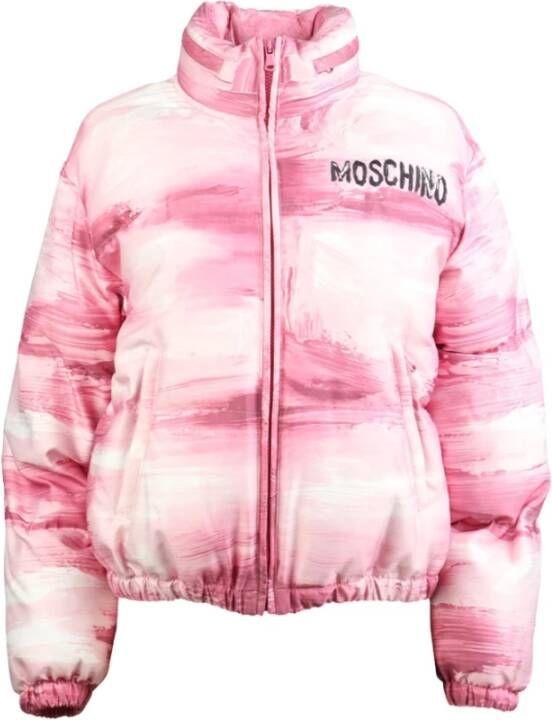 Moschino Schilderij Print Gewatteerde Jas Pink Dames