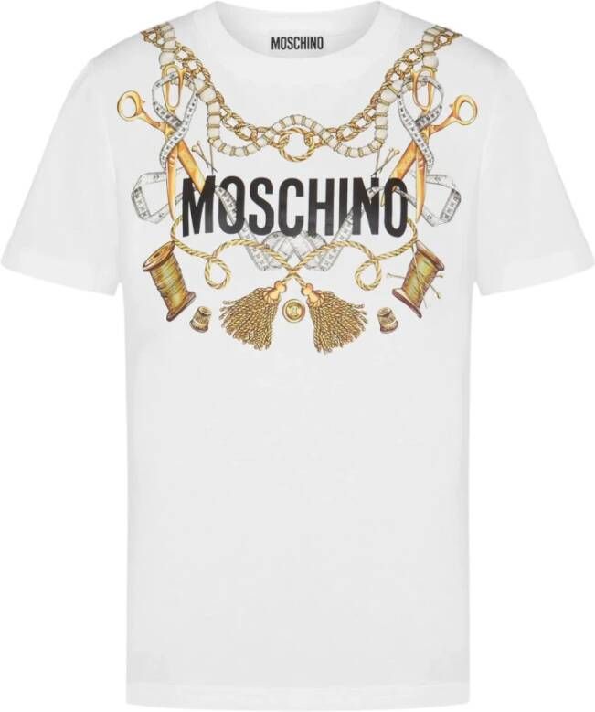 Moschino Wit Logo Print Katoenen T-Shirt en Polo Wit Dames