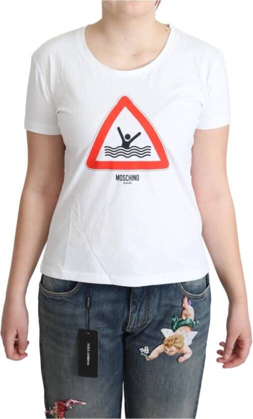 Moschino Witte Katoenen Grafische Driehoek Print T-shirt Wit Dames