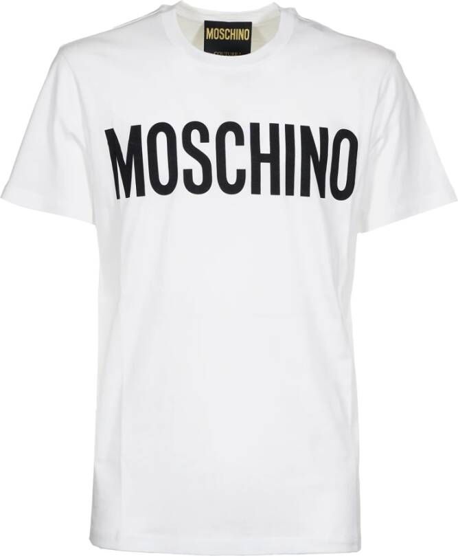 Moschino Witte Katoenen Stretch Jersey T-shirt met Logo Print White Heren