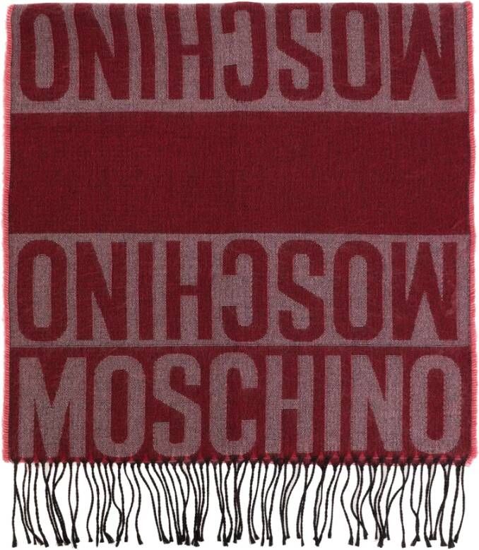 Moschino Wollen sjaal met logo Rood Unisex