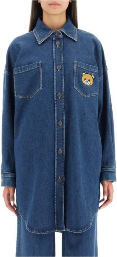 Moschino Teddy Bear Denim Overshirt Vrouwen Blue Dames