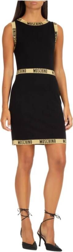 Moschino womens short mini dress sleeveless Logo Tape Zwart Dames