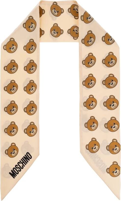 Moschino Zijden sjaal met logo Beige Unisex