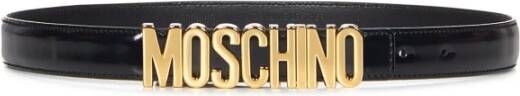 Moschino Zwart Leren Riem met Gouden Logo Zwart Dames
