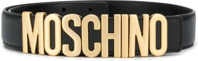 Moschino Zwart Leren Riem met Goudkleurige Logo Plaque Zwart Heren