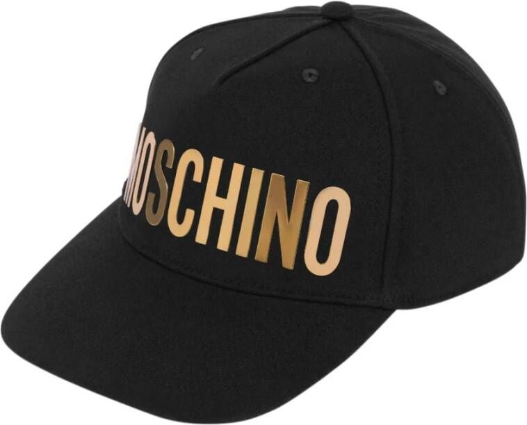 Moschino Zwarte canvas zonneklep met gouden logo Zwart Heren