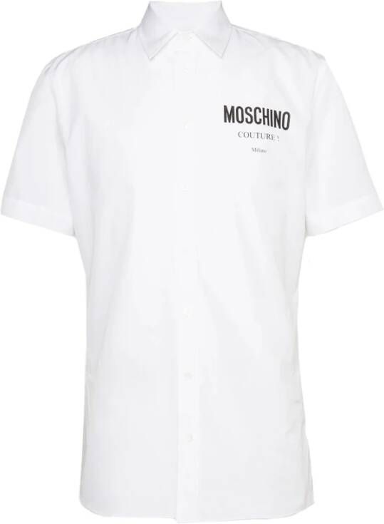 Moschino Zwarte casual herenshirt met logo print Wit Heren