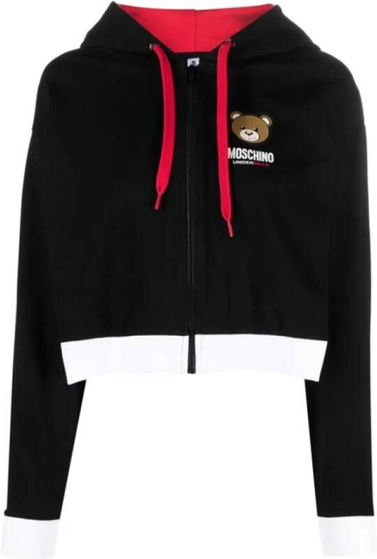 Moschino Zwarte crop hoodie met Teddy Bear logo Black Dames