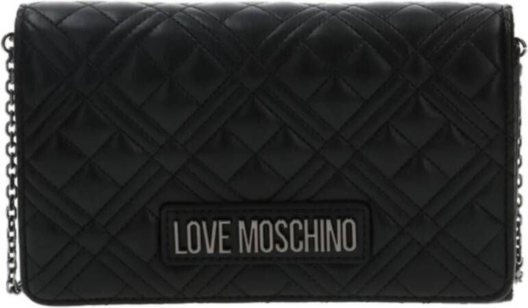 Moschino Zwarte gewatteerde schoudertas met gouden logo Zwart Dames