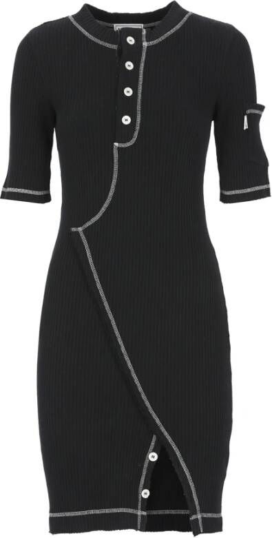 Moschino Zwarte katoenen jurk met knopen en zak Black Dames