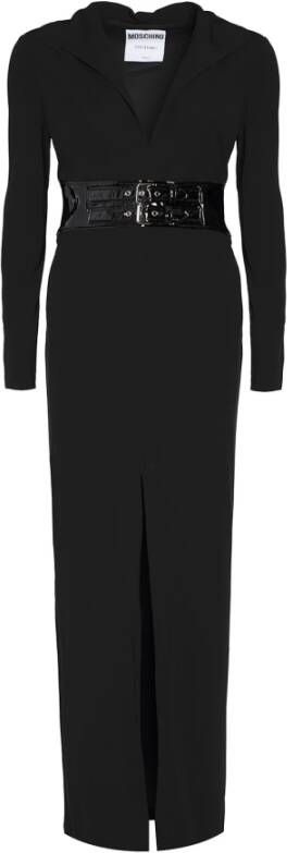 Moschino Zwarte lange jurk met vinyl tailleband Black Dames