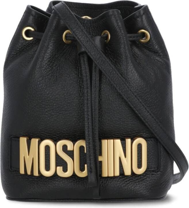 Moschino Zwarte Leren Bucket Tas met Verstelbare Schouderband Zwart Dames