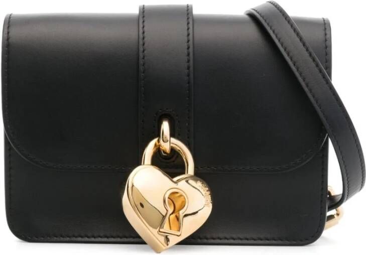Moschino Zwarte Leren Cross Body Tas met Hangslot Detail Black Dames