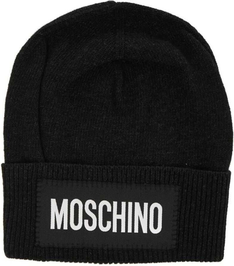 Moschino Zwarte Logo Beanie Muts Zwart Unisex