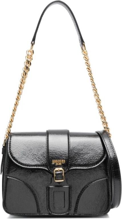 Moschino Zwarte Logo-Print Leren Tote Tas Zwart Dames