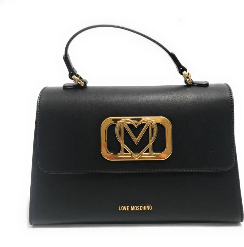Love Moschino Zwarte schoudertas met gouden details Black Dames