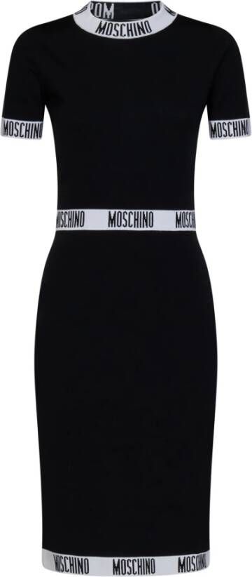 Moschino Zwarte Merinowol Gebreide Midi Jurk Zwart Dames